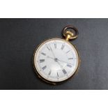 AN 18K OPEN FACED MANUAL WIND POCKET WATCH BY REID & SONS OF NEWCASTLE UPON TYNE, currently ticks