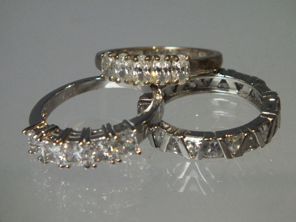 A COLLECTION OF TWELVE SILVER AND CZ DRESS RINGS, mostly QVC Diamonique examples. various designs - Image 2 of 5