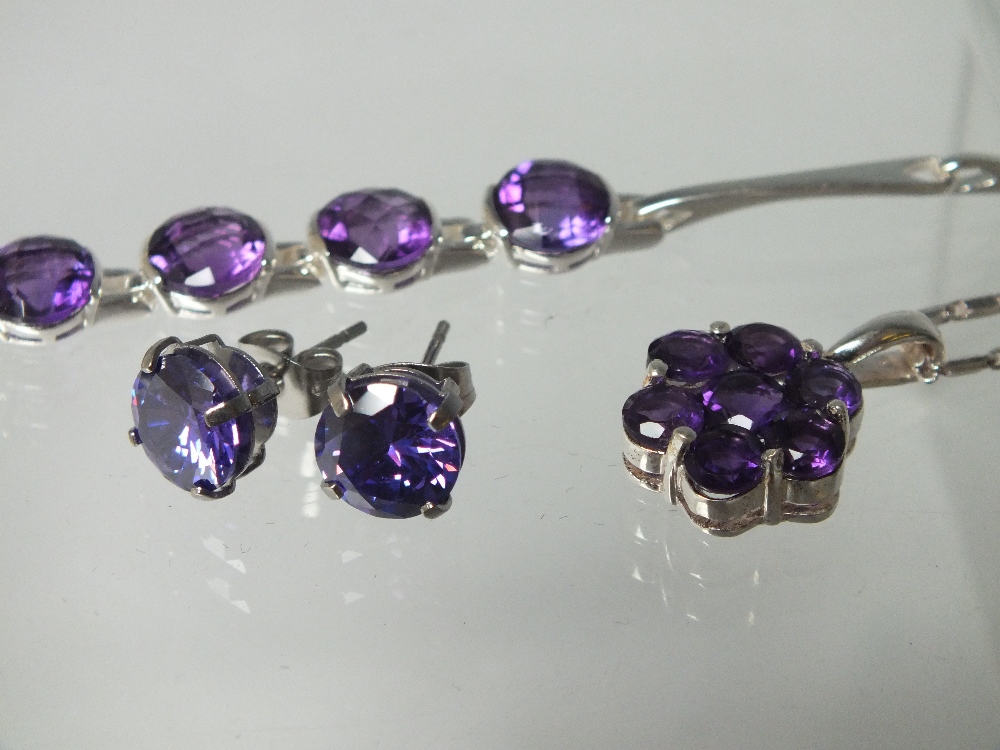 THREE MODERN SILVER GEMSET JEWELLERY SETS, to include QVC Diamonique examples - Image 5 of 5