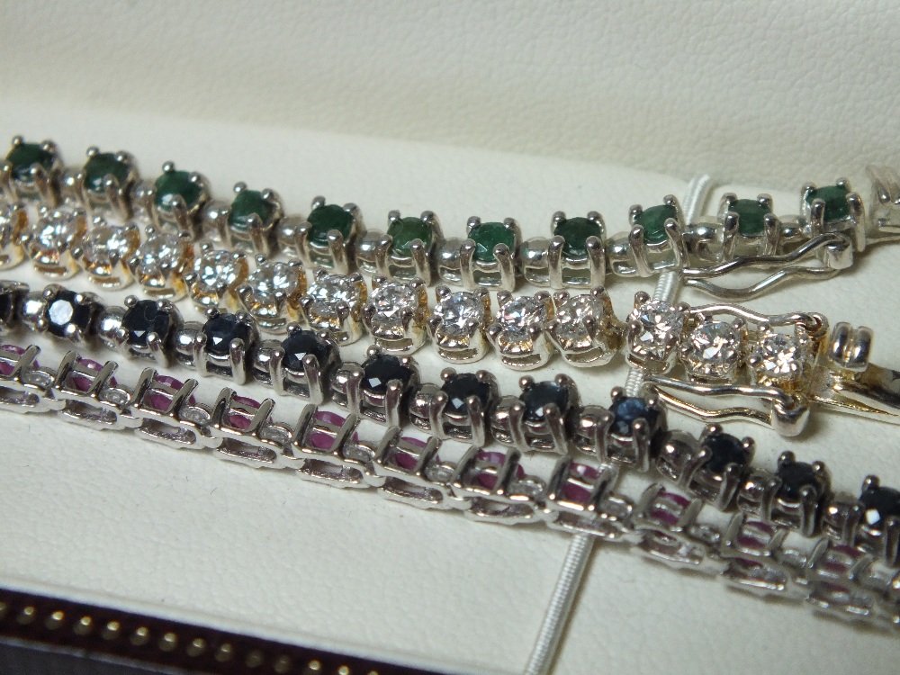 THREE MODERN GEMSET SILVER TENNIS BRACELETS, to include a QVC Diamonique example, longest L 20.5 cm - Image 3 of 4