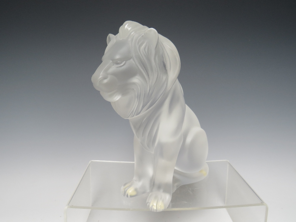 RENÉ LALIQUE (1860-1945). CRYSTAL FROSTED GLASS 'BAMARA' LION FIGURINE / SCULPTURE, engraved marks