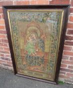 A LARGE EARLY 19TH CENTURY ITALIAN WALL HANGING TAPESTRY OF MADONNA WITH A CHILD TITLED AVE MARIA,