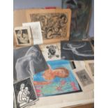TWO FOLDERS CONTAINING A LARGE QUANTITY OF VARIOUS ARTWORKS, various subjects and mediums to include