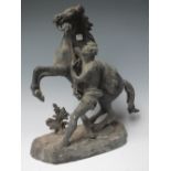 A BRONZE MARLEY HORSE FIGURINE, indistinctly signed to base, H 29 cm