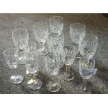 TWO SETS OF SIX WATERFORD CRYSTAL DRINKING GLASSES - H 10 CM AND 11 CM