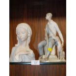 A LLADRO MATTE FINISH BUST OF A LADY, TOGETHER WITH A SPANISH MADE MATTE FINISH FIGURE OF A SEATED
