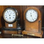 TWO VINTAGE MENTAL CLOCKS TO INCLUDE AN INLAID MAHOGANY EXAMPLE