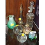 A COLLECTION OF STUDIO GLASS PAPERWEIGHTS AND GLASS SCENT BOTTLES (7)