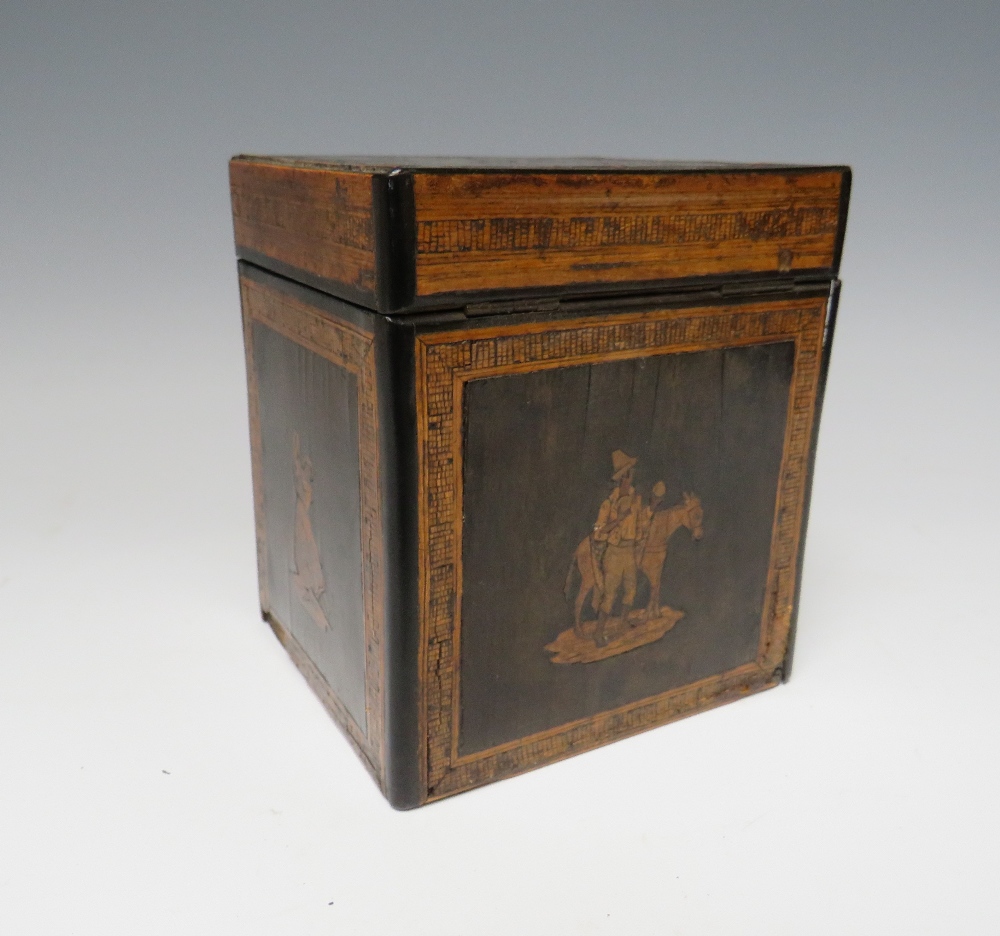 A 19TH CENTURY ITALIAN TEA CADDY WITH INLAID DECORATION, A/F, H 13 cm, W 11.5 cm, D 10 cm - Image 3 of 4