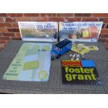 A SELECTION OF VINTAGE ADVERTISING ITEMS TO INCLUDE FOSTER GRANTS SIGN ETC AND A MODERN FAB LOLLY ME