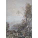 ALBERT POLLITT (1856-1926). A highland wooded lake scene. Signed lower right, watercolour, framed