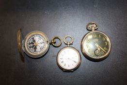 A HALLMARKED SILVER CASED FOB WATCH TOGETHER WITH A WESTCLOX POCKET BEN POCKET WATCH AND A