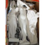 THREE WHITE MATT FINISH LADY FIGURES - TALLEST 49 CM