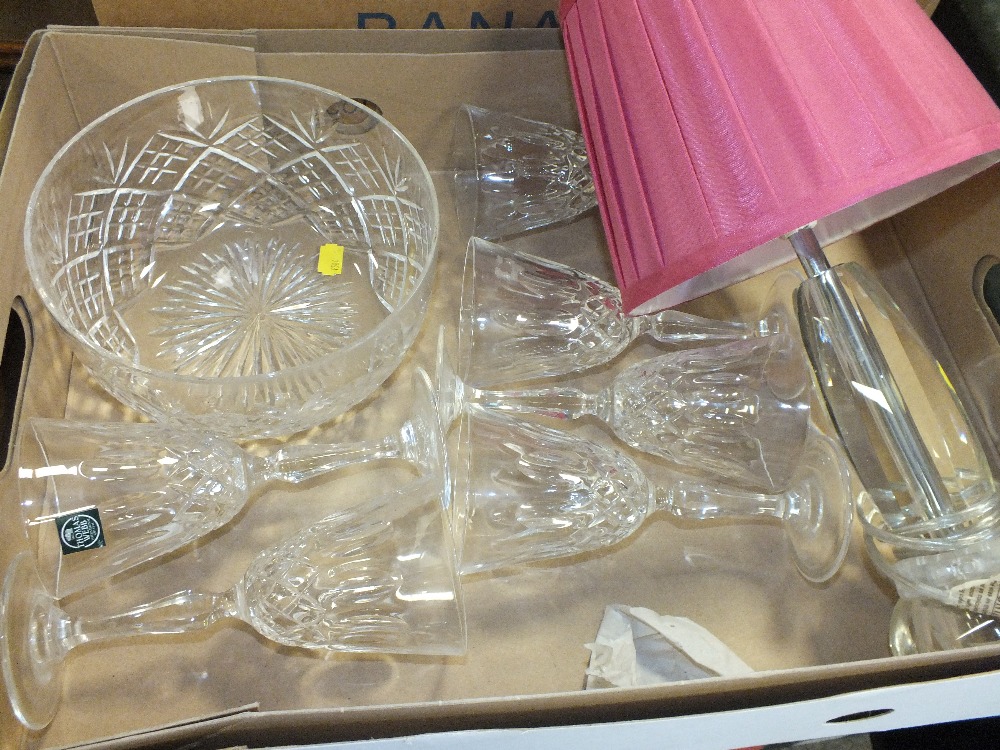 A SET OF SIX THOMAS WEBB CRYSTAL DRINKING GLASSES, TOGETHER WITH A ROYAL DOULTON CRYSTAL FRUIT