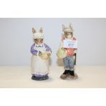 TWO BESWICK FIGURES - 'MRS RABBIT BAKING' AND 'GARDENER RABBIT' TOGETHER WITH A TRAY OF CERAMICS AND