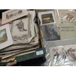 A TRAY OF UNFRAMED ENGRAVINGS AND PRINTS ETC. TO INCLUDE FIGURE STUDIES, LANDSCAPES ETC.