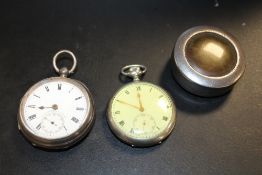 A HALLMARKED SILVER OPEN CASED POCKET WATCH BY H J NORRIS SON COVENTRY TOGETHER WITH ANOTHER