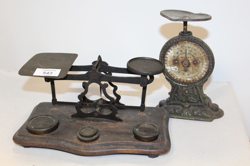 ANTIQUE POSTAL SCALES AND ANOTHER SET OF SCALES