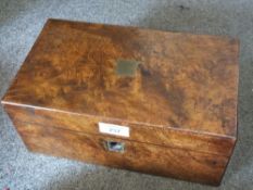 AN ANTIQUE BURR WALNUT JEWELLERY BOX