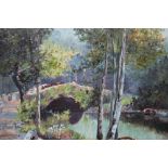 EDWARD DAVEY (XIX-XX). An impressionist wooded river landscape with figure and cattle on stone