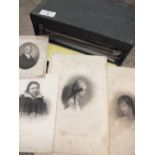 A SMALL CASE OF UNFRAMED ENGRAVINGS TO INCLUDE PORTRAIT STUDIES, LANDSCAPES ETC