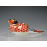 A ROYAL CROWN DERBY PHEASANT PAPERWEIGHT, with gold stopper, L 18 cm