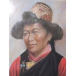 J.A. HULBERT (1900-1979). 'A Tibetan Trader', monogrammed lower right, pastel, framed and glazed, 37