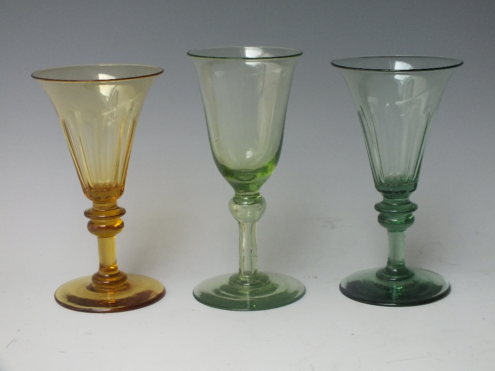 A COLLECTION OF ANTIQUE DRINKING GLASSES, mainly green examples, to include a single apple green - Image 2 of 4