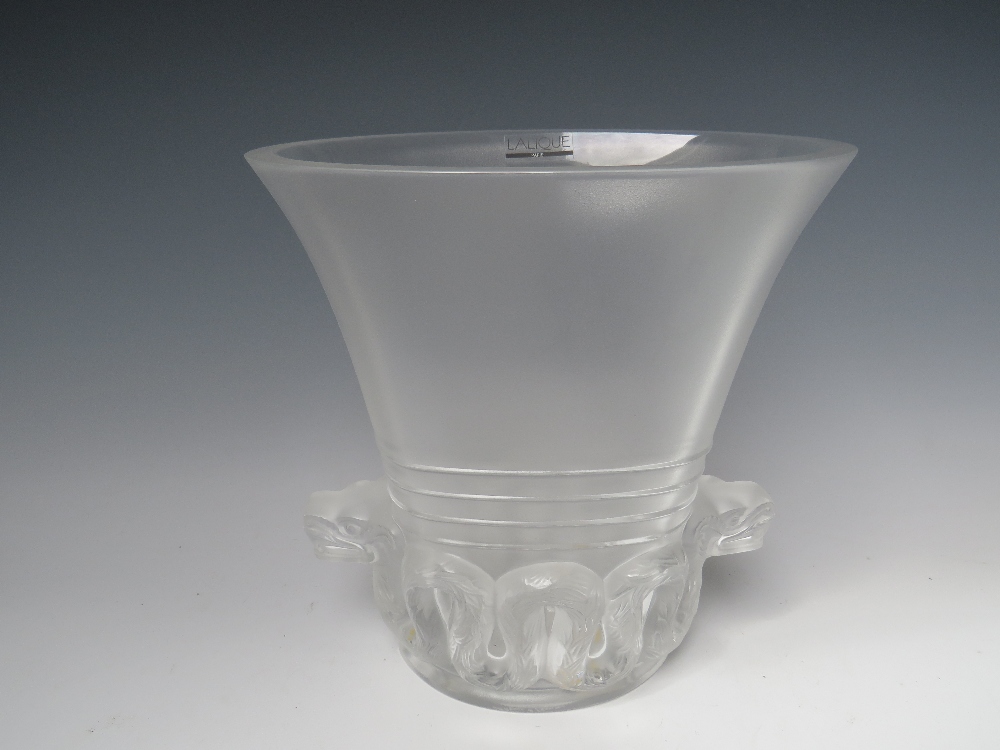 RENÉ LALIQUE (1860-1945). CRYSTAL FROSTED GLASS AZTEC PATTERN VASE, engraved marks to base with