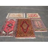 A SELECTION OF FIVE ASSORTED EASTERN SMALL RUNNERS / RUGS LARGEST 123 X 80 CM (5)