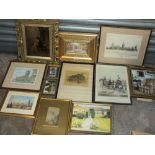 A QUANTITY OF ASSORTED PICTURES AND PRINTS TO INCLUDE A WATERCOLOUR OF A TORRINGTON STREET SCENE