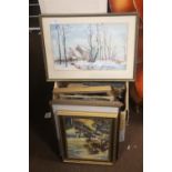 A QUANTITY OF ASSORTED PICTURES AND PRINTS TO INCLUDE A FRAMED TAPESTRY
