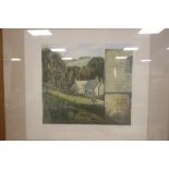 A FRAMED AND GLAZED DON BESSANT PRINT SIGNED IN PENCIL OF A SCENE FROM CIDER WITH ROSIE 82 CM X 82