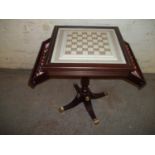 A CHESS GAMES TABLE WITH FRANKLIN MINT LEAD TYPE CHESS PIECES