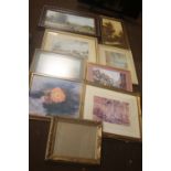 A LARGE GROUP OF ASSORTED PICTURES AND PRINTS TO INCLUDE FOUR OF SAILING SHIPS