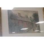 A GILT FRAMED WATERCOLOUR OF A COTTAGE 54 CM X 43 CM