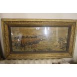 A GILT FRAMED SCOTTISH MILITARY PRINT 82 CM X 46 CM