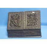 AN ANTIQUE ANGLO INDIAN CARVED WOOD STATIONARY BOX WITH FITTED DRAWER