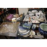 FOUR TRAYS OF COLLECTIBLES, CERAMICS, GLASSWARE ETC (TRAYS NOT INCLUDED)