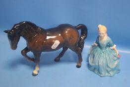 A BESWICK BROWN HORSE AND A ROYAL DOULTON FIGURINE "A CHILD FROM WILLIAMSBURG" (2)