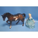 A BESWICK BROWN HORSE AND A ROYAL DOULTON FIGURINE "A CHILD FROM WILLIAMSBURG" (2)