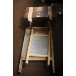 AN ANTIQUE WRITING SLOPE A/F TOGETHER WITH TWO WASHBOARDS