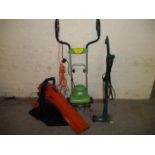 THREE ELECTRICAL ITEMS TO INCLUDE A LAWN HEDGER, A ROTORVATOR AND A FLYMO LEAF VAC (3)