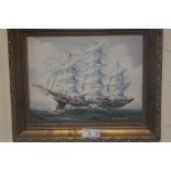 AN OIL ON CANVAS OF A CLIPPER IN FULL SAIL, IN GILT FRAME SIGNED K. MASKELL