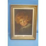 AN ANTIQUE OIL ON BOARD OF A CHILD 36 CM X 47 CM