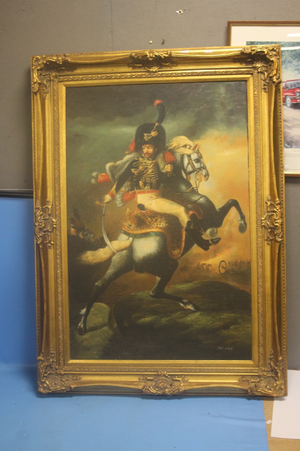 A GILT FRAMED PAINTING ON BOARD OF A NAPOLEONIC SOLDIER ON HORSEBACK SIGNED CORMON ON LOWER RIGHT 80 - Image 2 of 2