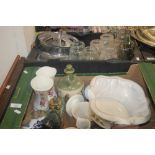 TWO TRAYS OF CHINA AND GLASSWARE (TRAYS NOT INCLUDED)