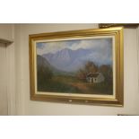 A GILT FRAMED OIL ON CANVAS OF A SOUTH AFRICAN MOUNTAIN SCENE SIGNED BY CASEY VAN DER LEEK 113 CM