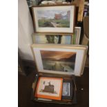 A QUANTITY OF PICTURES AND PRINTS ALONG WITH A WALL MIRROR ETC