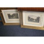 TWO GILT FRAMED HAND COLOURED ENGRAVINGS, SIGNED "L'AUBINIERE 1895", BOTH 55 X 66 CM INC. FRAME (2)